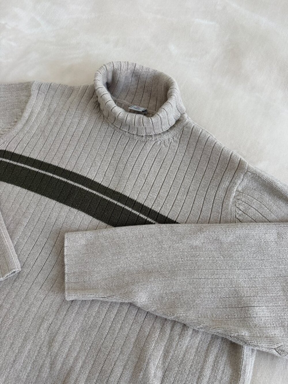 Vintage Old Navy Sweater Mens XXL Ribbed Turtleneck Beige Oatmeal Green Y2K 2XL